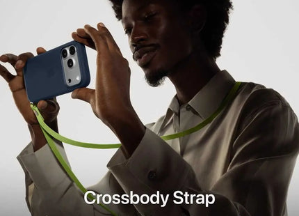 Apple iPhone 17 Pro Max, lifestyle: person wearing crossbody strap with phone