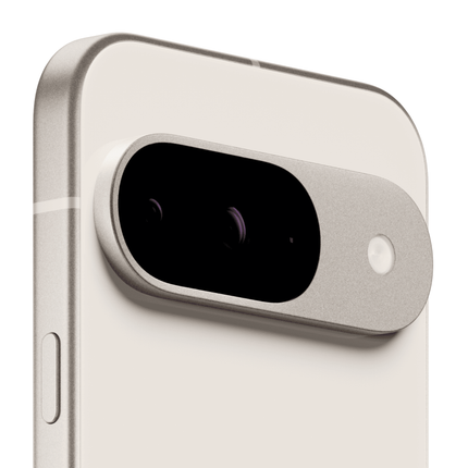 Google Pixel 9 5G, porcelain/white, closeup of rear camera bar