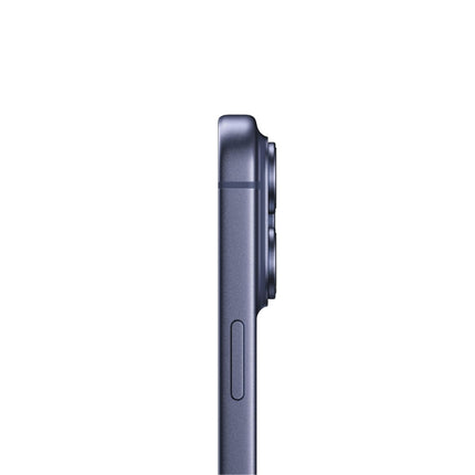 Apple iPhone 17 Pro Max, navy/dark blue, side view showing buttons