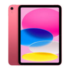 Apple iPad 11-inch (2025, 11th Gen), pink, front view with colorful wallpaper