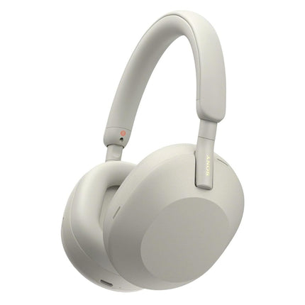 Sony WH-1000XM5, platinum silver, front angled view