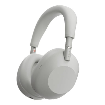 Sony WH-1000XM6, platinum silver, front angled 3/4 view
