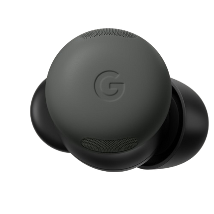 Google Pixel Buds Pro 2, black/charcoal, single earbud top-down view