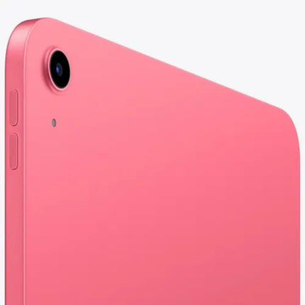Apple iPad 11-inch (2025, 11th Gen), pink, angled side view showing camera