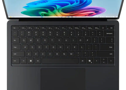 Microsoft Surface Laptop 7, black, open top-down keyboard view