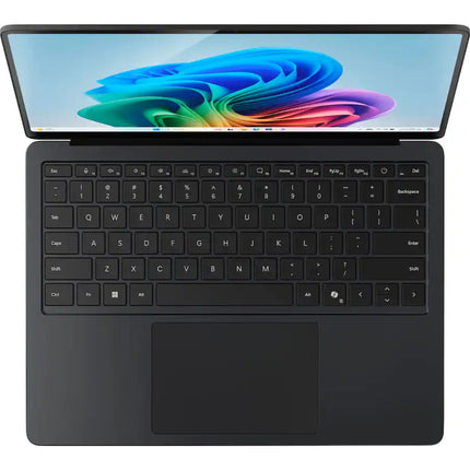 Microsoft Surface Laptop 7, black, open top-down keyboard view