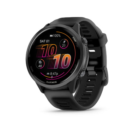 Garmin Forerunner 570 Smartwatch, black with black band, display on showing sport watch face