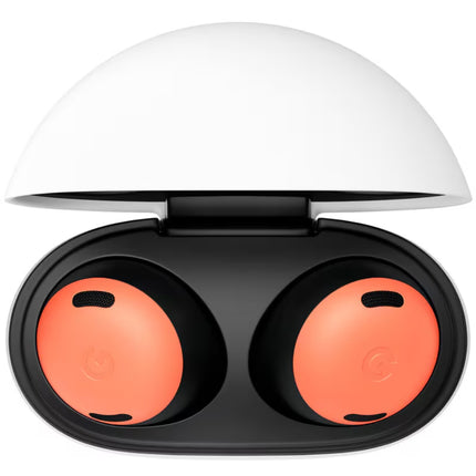 Google Pixel Buds Pro, coral/orange, earbuds in open charging case