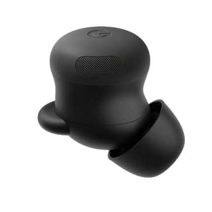 Google Pixel Buds Pro 2, black/charcoal, single earbud angled close-up view