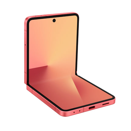 Samsung Galaxy Z Flip7, coral/orange-red, open unfolded view