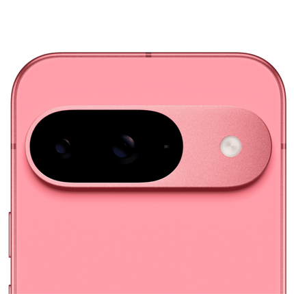 Google Pixel 9 5G, pink, closeup of rear camera module angled