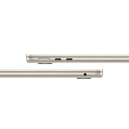 MacBook Air 13-inch 2025 M4, starlight, closed side view showing ports