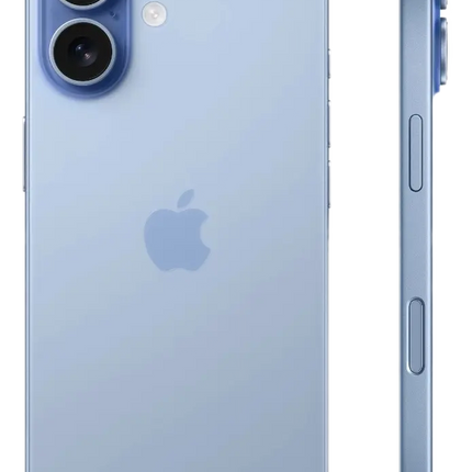 Apple iPhone 17, blue, rear and side profile view