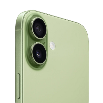 Apple iPhone 17, green, rear close-up showing dual camera