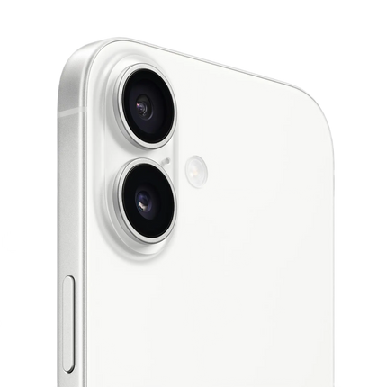 Apple iPhone 17, white, rear view showing dual camera