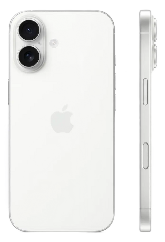 Apple iPhone 17, white, rear and side profile view