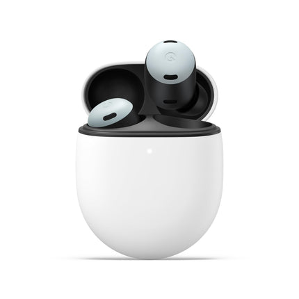 Google Pixel Buds Pro, fog/light blue-gray, single earbud in open case