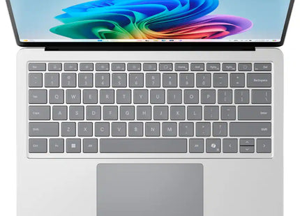 Microsoft Surface Laptop 7, platinum silver, open top-down keyboard view