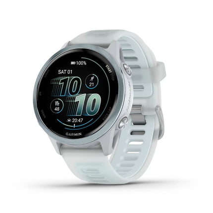 Garmin Forerunner 570 Smartwatch, white/light blue band, display on showing training readiness