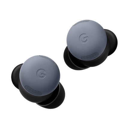 Google Pixel Buds Pro, fog/light blue-gray, angled earbud with case