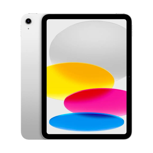 Apple iPad 11-inch (2025, 11th Gen), silver, front view with colorful wallpaper