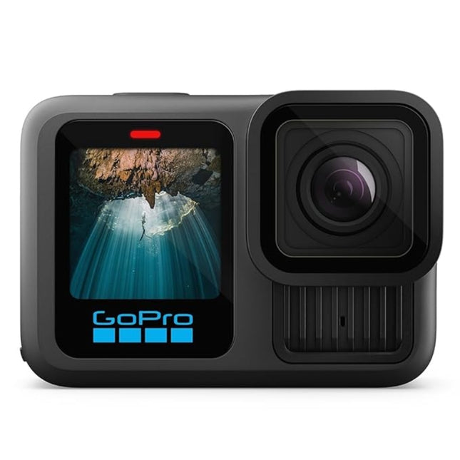 GoPro HERO13 Black Action Camera, black, front view showing display on
