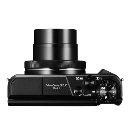 Canon PowerShot G7 X Mark II, black, top-down view showing controls and lens
