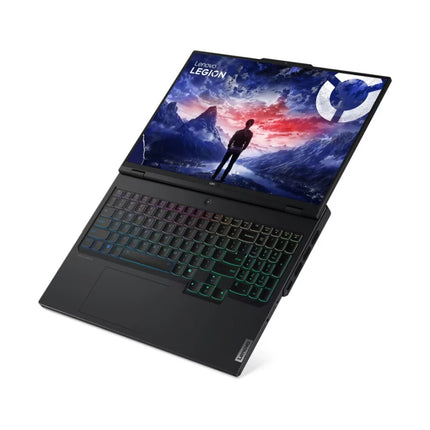 Lenovo Legion 7i 16-inch Laptop, black, angled front view open showing game wallpaper