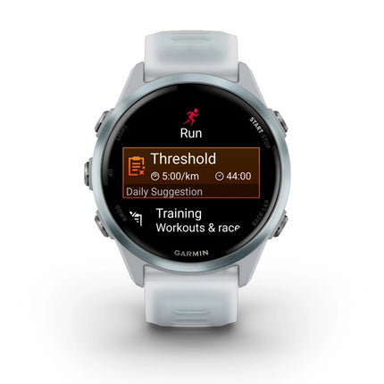 Garmin Forerunner 570 Smartwatch, white/light blue band, display on showing call screen