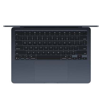 MacBook Air 13-inch 2025 M4, midnight, open top-down keyboard view