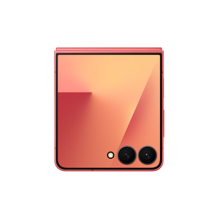 Samsung Galaxy Z Flip7, coral red, folded closed front cover display view