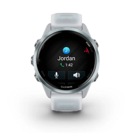 Garmin Forerunner 570 Smartwatch, white/light blue band, side profile view