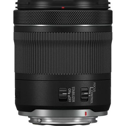 Canon RF 24-105mm f/4-7.1 IS STM lens, black, front view standalone