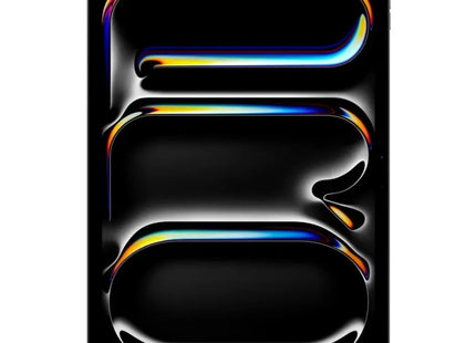 Apple iPad Pro 11-inch M4, space black, front view display on with abstract wallpaper