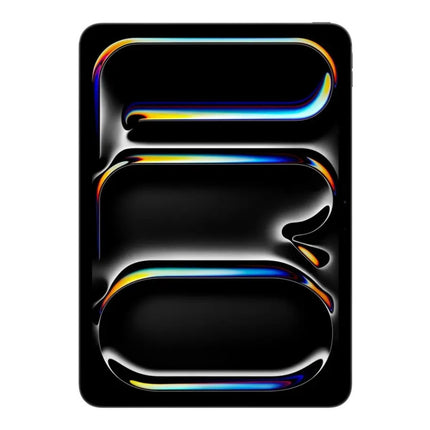 Apple iPad Pro 11-inch M4, space black, front view display on with abstract wallpaper