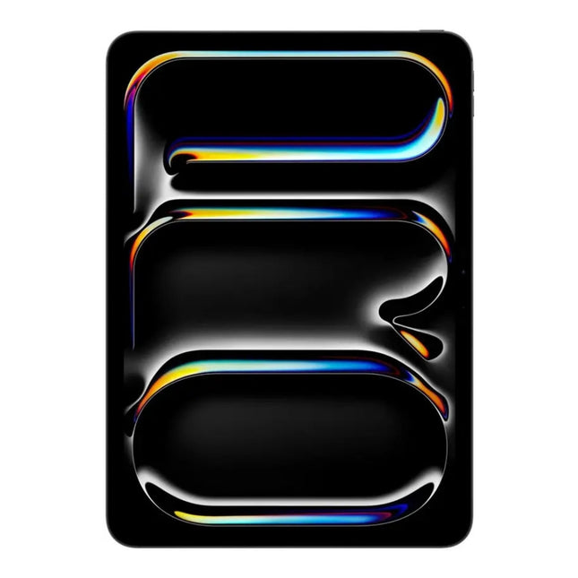 Apple iPad Pro 11-inch M4, space black, front view display on with abstract wallpaper