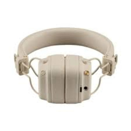 Marshall Major V Wireless On-Ear Headphones, cream/ivory, folded view with callout