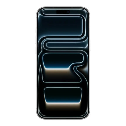 Apple iPhone 17 Pro Max, black/midnight, display-on screen showing wallpaper, front view