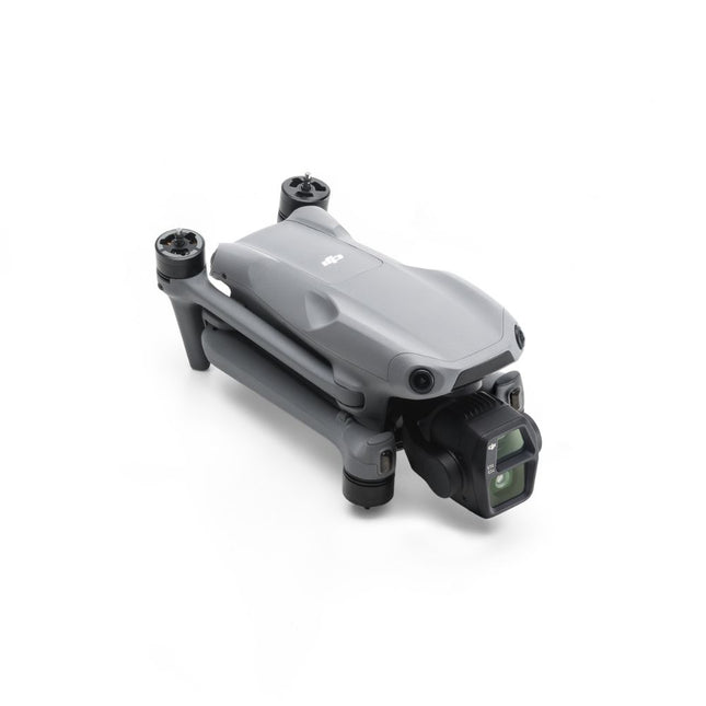 DJI Air 3S, grey, folded angled front view showing camera gimbal