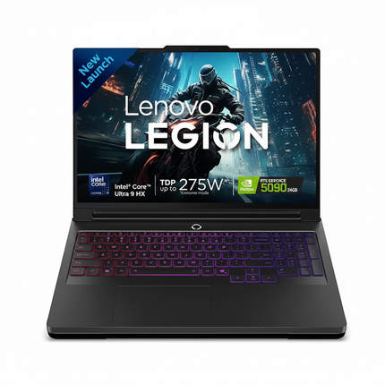 Lenovo Legion 7i 16-inch Laptop, black, infographic front view with spec callouts