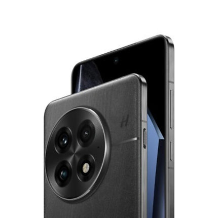 OnePlus 13, black, side and back angled view showing profile and camera