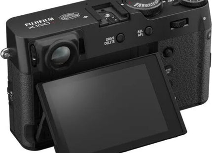 Fujifilm X100VI, black, rear view with tilting screen flipped open