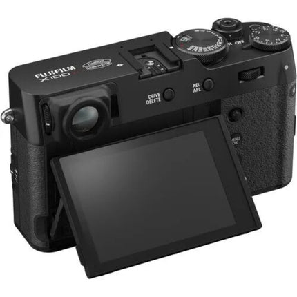 Fujifilm X100VI, black, rear view with tilting screen flipped open
