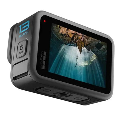 GoPro HERO13 Black Action Camera, black, side view showing back display on