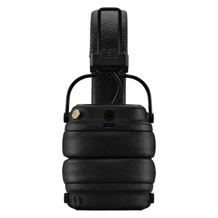 Marshall Major V Wireless On-Ear Headphones, black, back/bottom view showing ports