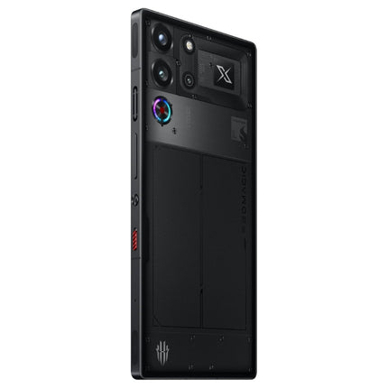 REDMAGIC 10 Pro, black, back view angled showing camera module and X logo