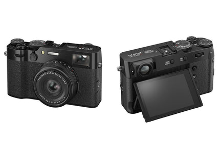 Fujifilm X100VI, black, front and rear dual-angle view