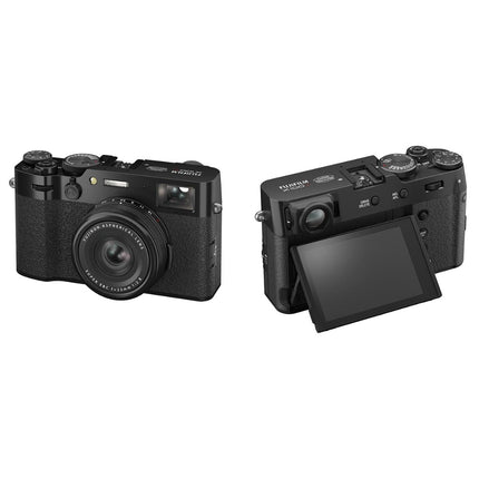 Fujifilm X100VI, black, front and rear dual-angle view