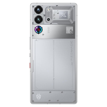 REDMAGIC 10 Pro, silver/transparent, back view showing camera module and vent detail