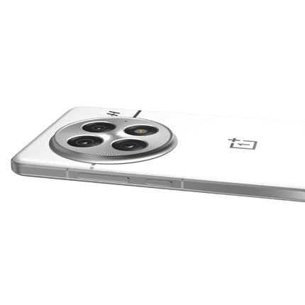 OnePlus 13, white, back view top-down angled showing camera module detail